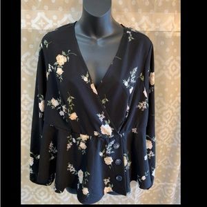 Black & Cream Floral Peplum Too